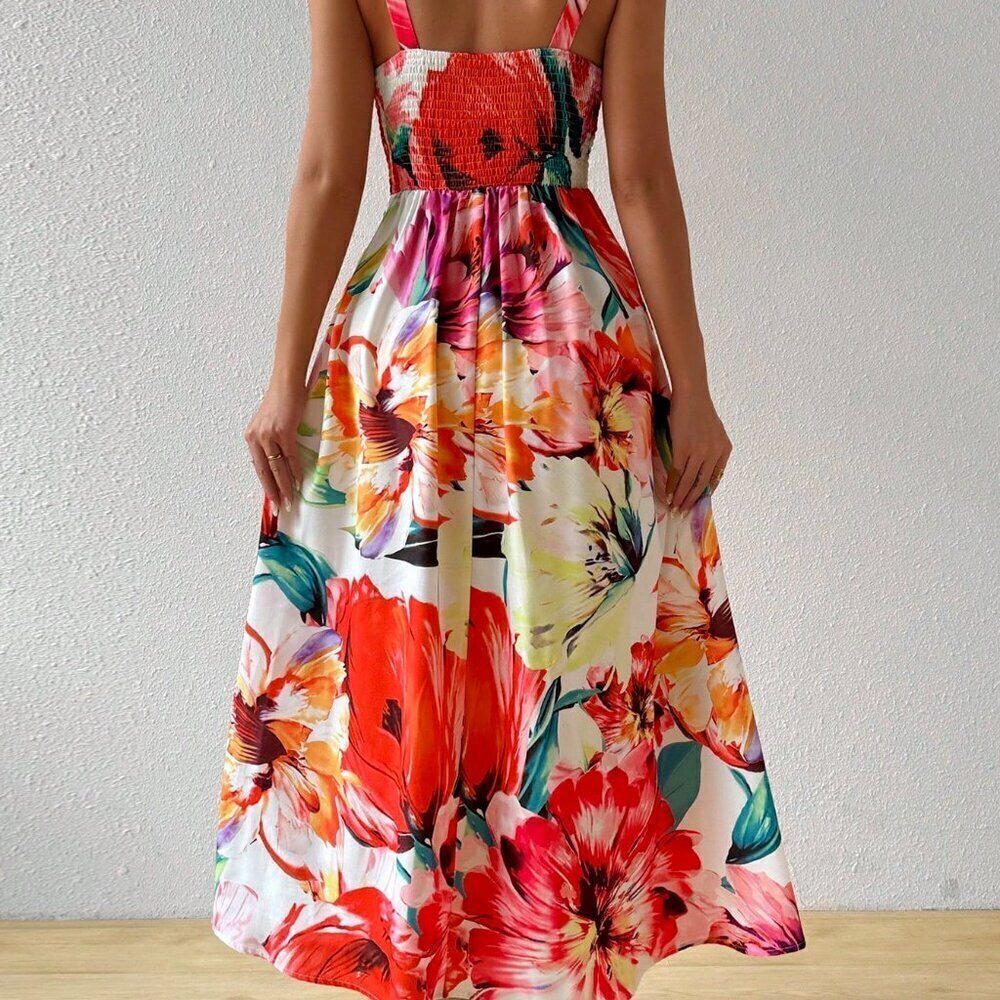 Multicolor Boho Women's Chest Strap Sleeveless Maxi Dress - Picture 3 of 5